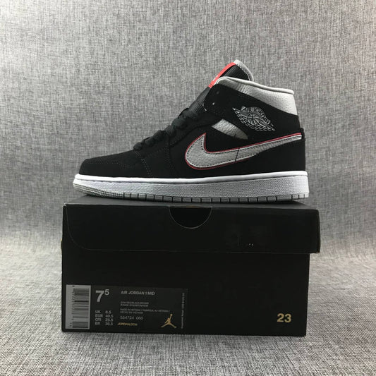 Air Jordan 1 Mid Black White With Orange Swooh AJ1