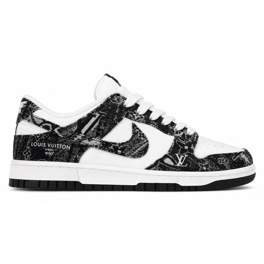 LV x Nike Dunk Low Sneaker in Black and White Monogram Canvas