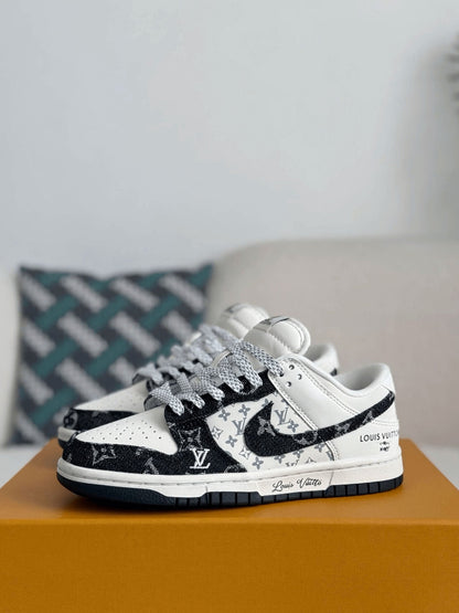 LV x Nike SB Dunk Low White Black Denim Monogram Sneaker