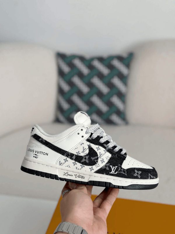 LV x Nike SB Dunk Low White Black Denim Monogram Sneaker