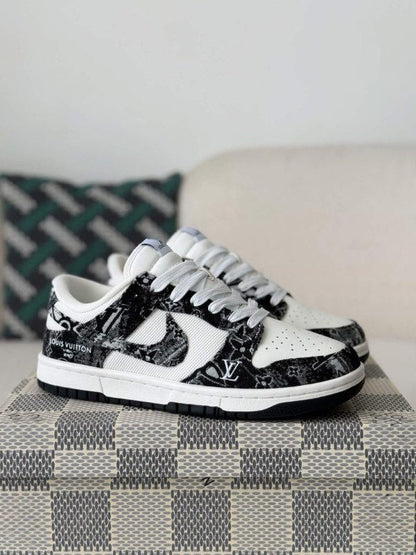 LV x Nike Dunk Low Sneaker in Black and White Monogram Canvas