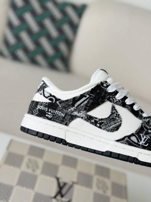 LV x Nike Dunk Low Sneaker in Black and White Monogram Canvas