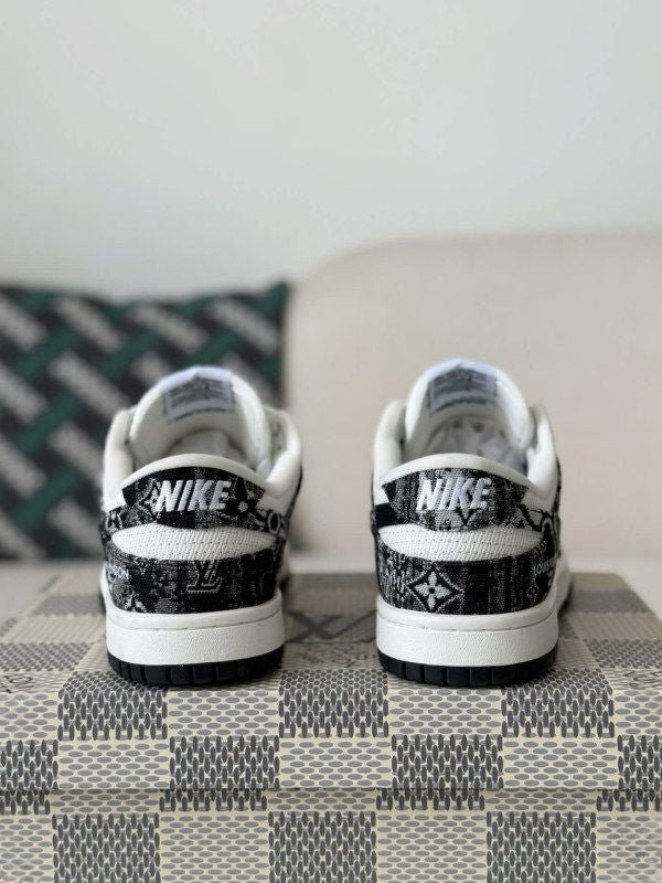 LV x Nike Dunk Low Sneaker in Black and White Monogram Canvas
