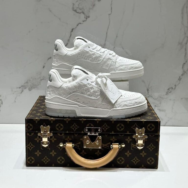 Louis Vuitton LV Trainer Sneaker â€“ Triple White Monogram Embossed Edition