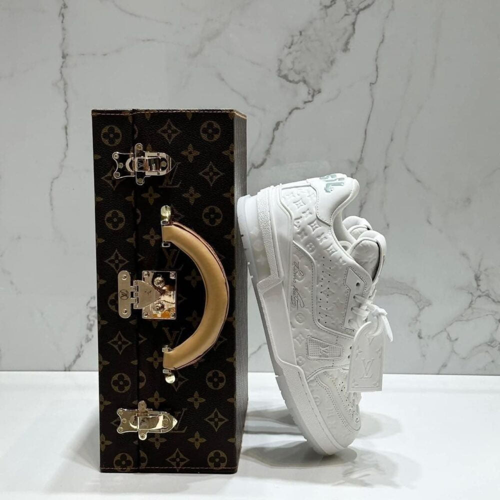Louis Vuitton LV Trainer Sneaker â€“ Triple White Monogram Embossed Edition