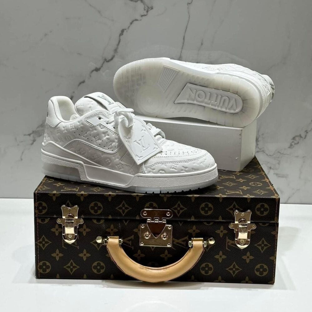 Louis Vuitton LV Trainer Sneaker â€“ Triple White Monogram Embossed Edition