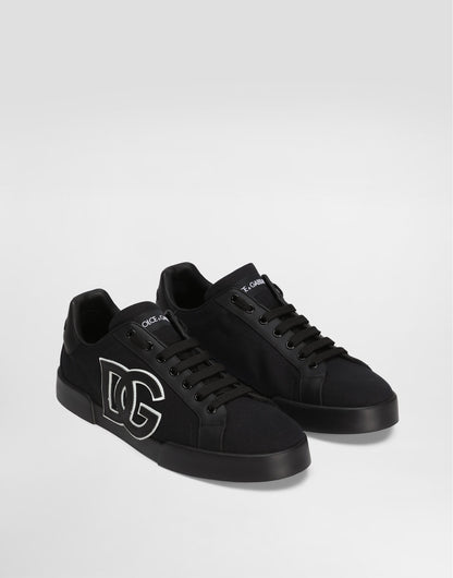 Portofino Light Canvas Calfskin Strobel Sneakers Black