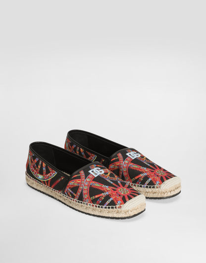Carretto-Print Canvas and Nappa Leather Espadrilles Multicolor